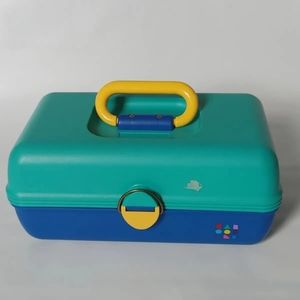 Vintage Caboodles Make-Up Carrying Case #2602 Green Blue Makeup Organizer Box.